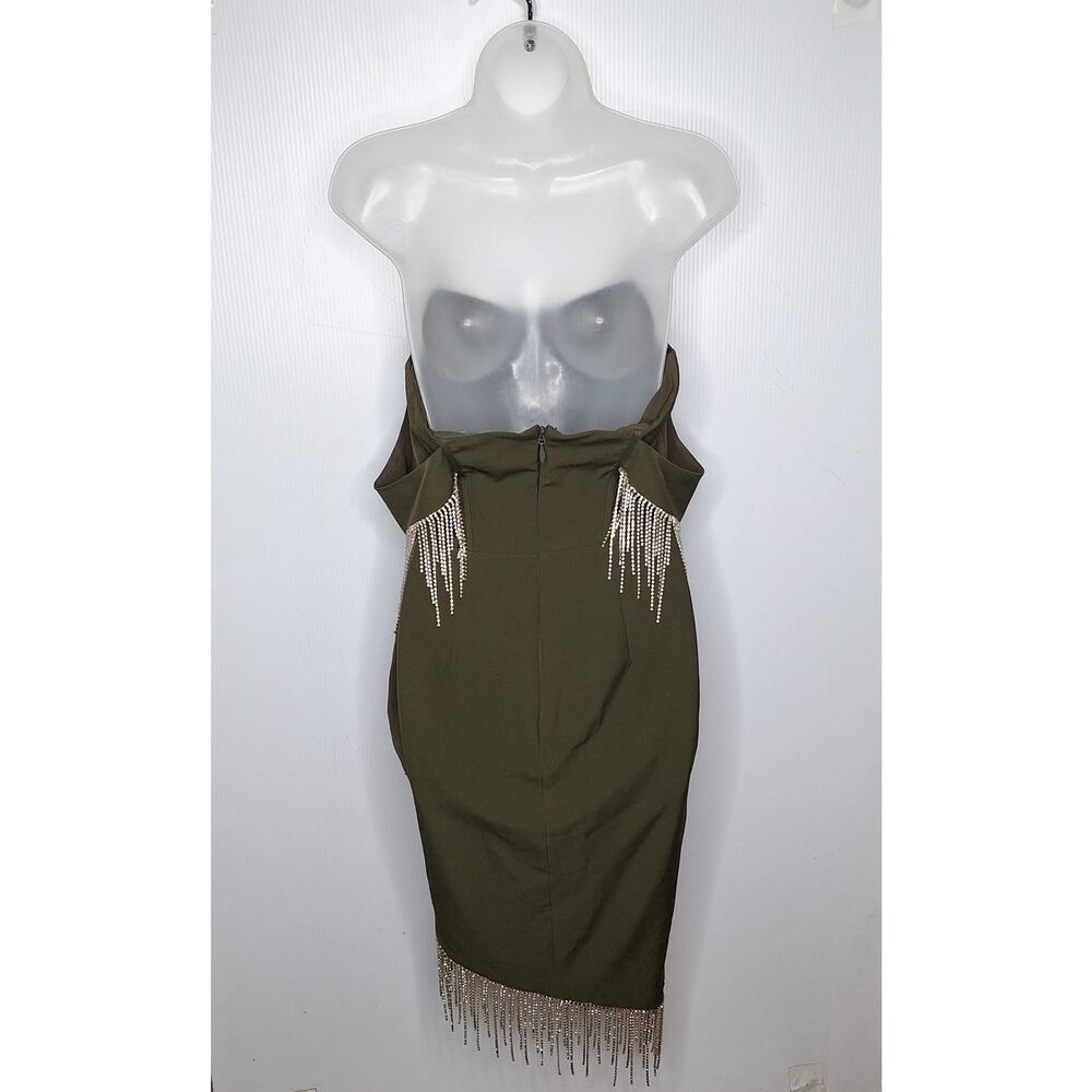 Lavish Alice Bardot Corset Mini Dress Beaded Fringe 8 Prom Swiftie Bling Khaki - Picture 13 of 13